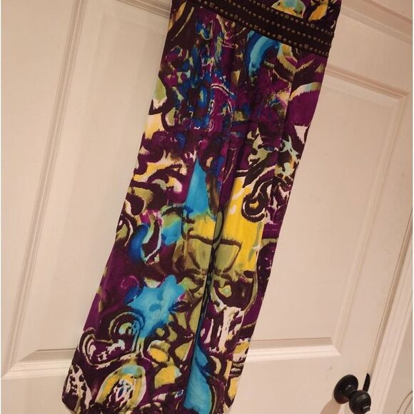 New Directions stretchy satin feel colorful sleeveless dress S - Picture 3 of 4